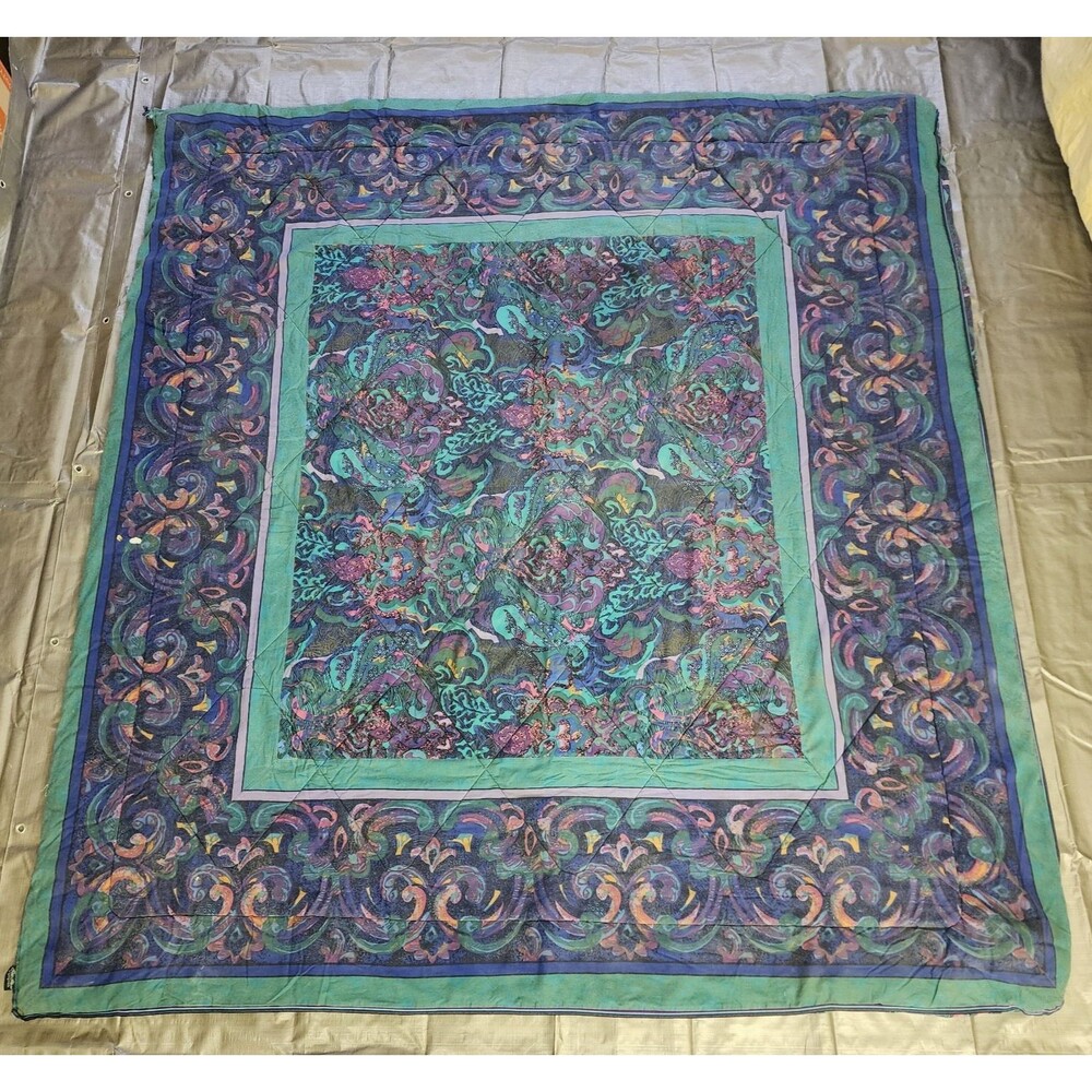 Bill Blass For Springmaid Queen Bedspread Vintage 80-90s Marbled Jewel Comforter